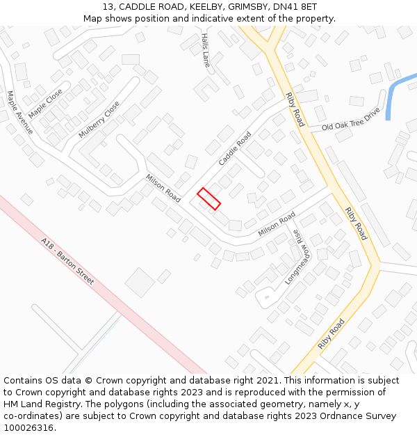 13, CADDLE ROAD, KEELBY, GRIMSBY, DN41 8ET: Location map and indicative extent of plot
