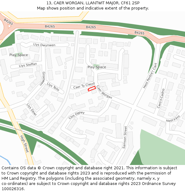 13, CAER WORGAN, LLANTWIT MAJOR, CF61 2SP: Location map and indicative extent of plot