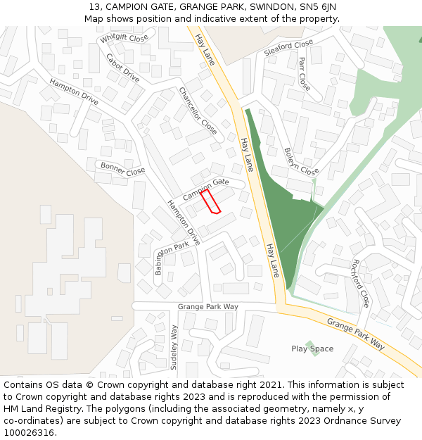 13, CAMPION GATE, GRANGE PARK, SWINDON, SN5 6JN: Location map and indicative extent of plot