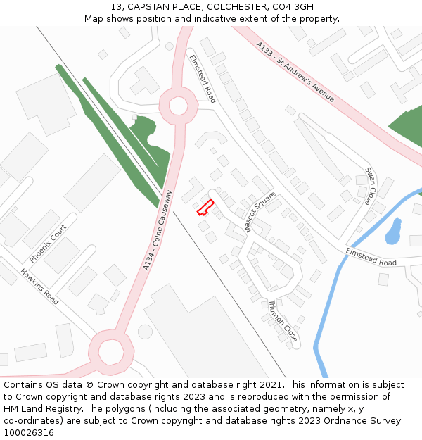 13, CAPSTAN PLACE, COLCHESTER, CO4 3GH: Location map and indicative extent of plot