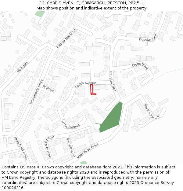 13, CARBIS AVENUE, GRIMSARGH, PRESTON, PR2 5LU: Location map and indicative extent of plot