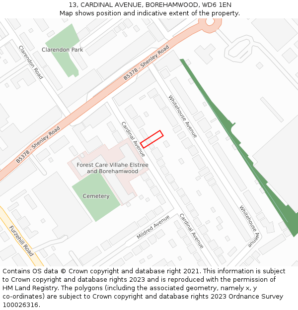 13, CARDINAL AVENUE, BOREHAMWOOD, WD6 1EN: Location map and indicative extent of plot