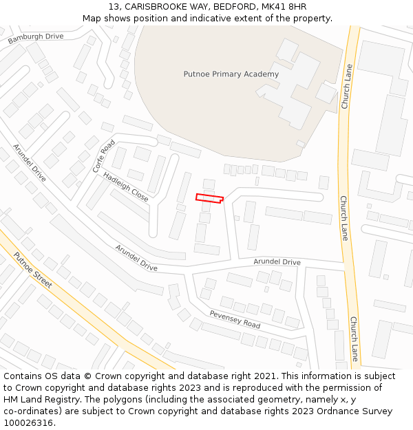 13, CARISBROOKE WAY, BEDFORD, MK41 8HR: Location map and indicative extent of plot