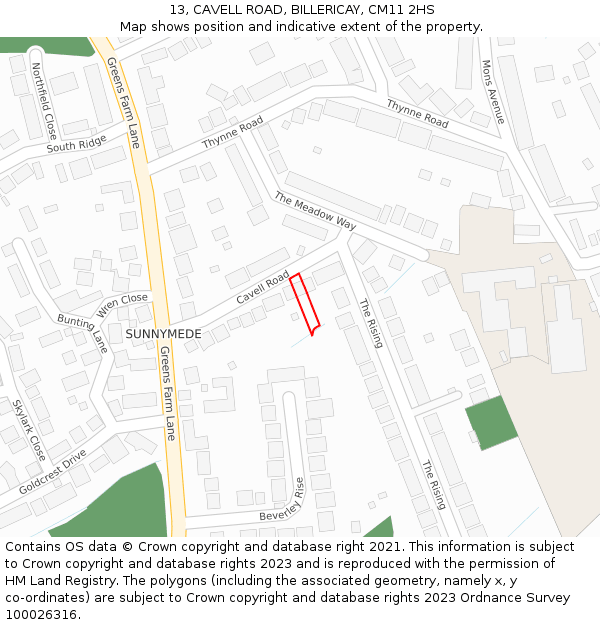 13, CAVELL ROAD, BILLERICAY, CM11 2HS: Location map and indicative extent of plot
