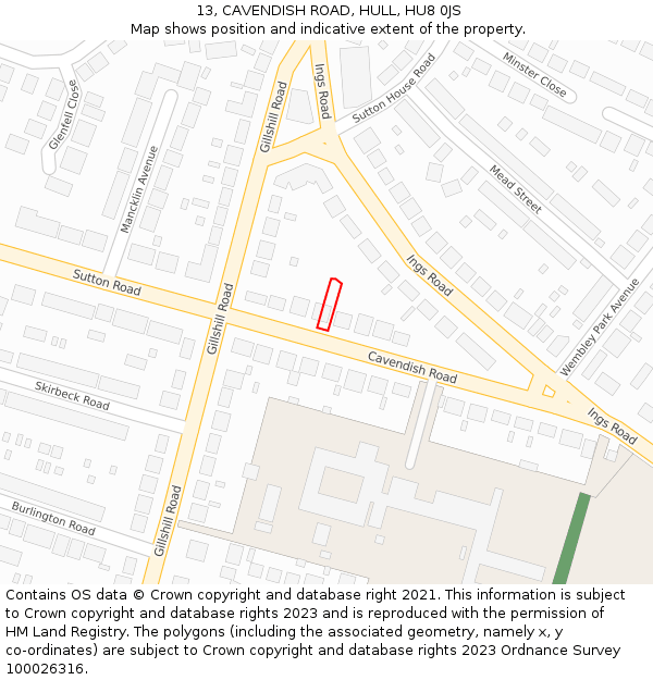 13, CAVENDISH ROAD, HULL, HU8 0JS: Location map and indicative extent of plot