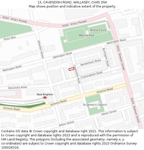 13, CAVENDISH ROAD, WALLASEY, CH45 2NX: Location map and indicative extent of plot