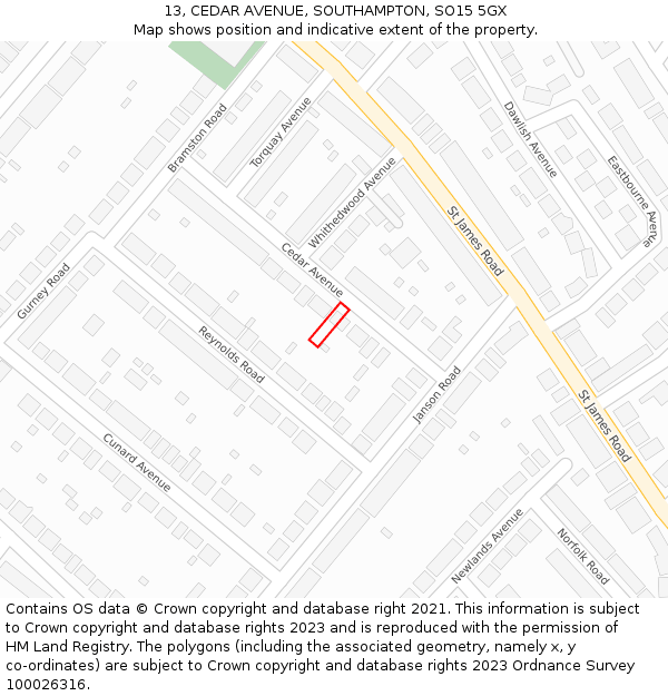 13, CEDAR AVENUE, SOUTHAMPTON, SO15 5GX: Location map and indicative extent of plot