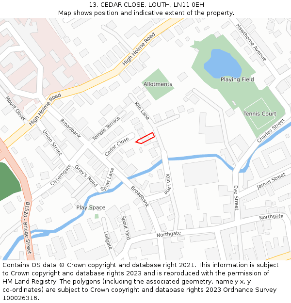 13, CEDAR CLOSE, LOUTH, LN11 0EH: Location map and indicative extent of plot