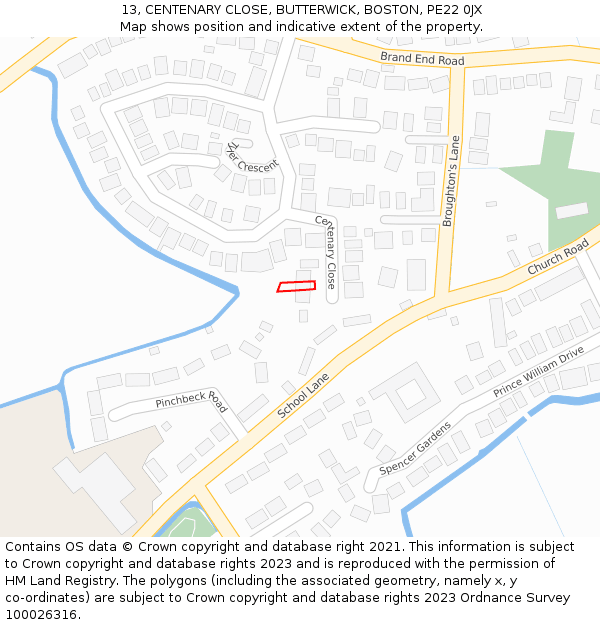 13, CENTENARY CLOSE, BUTTERWICK, BOSTON, PE22 0JX: Location map and indicative extent of plot