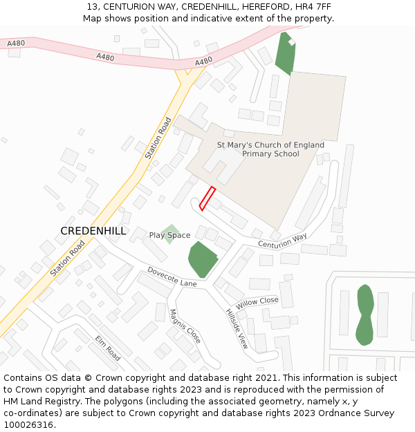 13, CENTURION WAY, CREDENHILL, HEREFORD, HR4 7FF: Location map and indicative extent of plot
