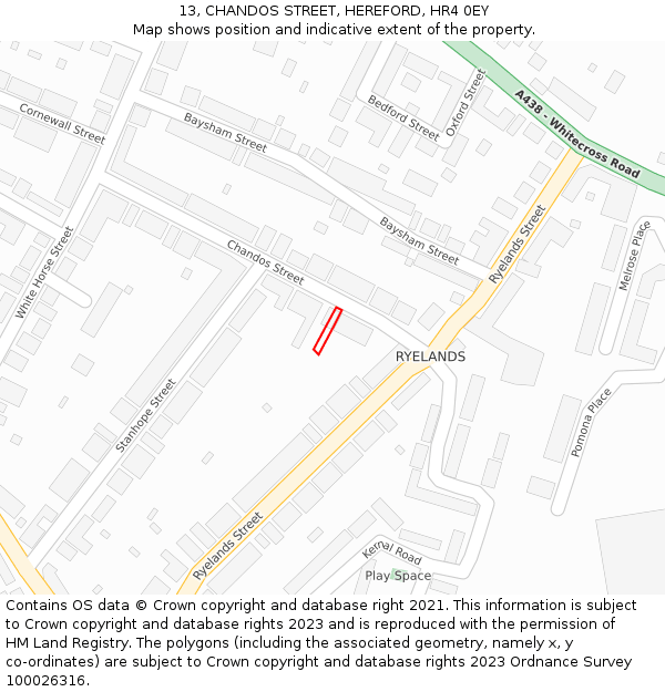 13, CHANDOS STREET, HEREFORD, HR4 0EY: Location map and indicative extent of plot