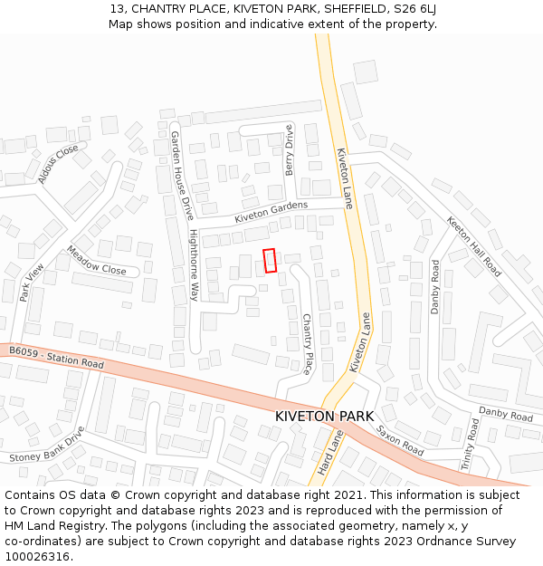 13, CHANTRY PLACE, KIVETON PARK, SHEFFIELD, S26 6LJ: Location map and indicative extent of plot