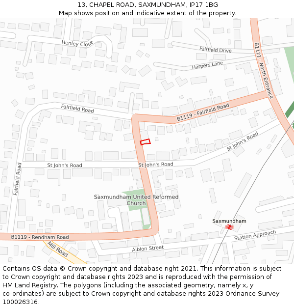 13, CHAPEL ROAD, SAXMUNDHAM, IP17 1BG: Location map and indicative extent of plot