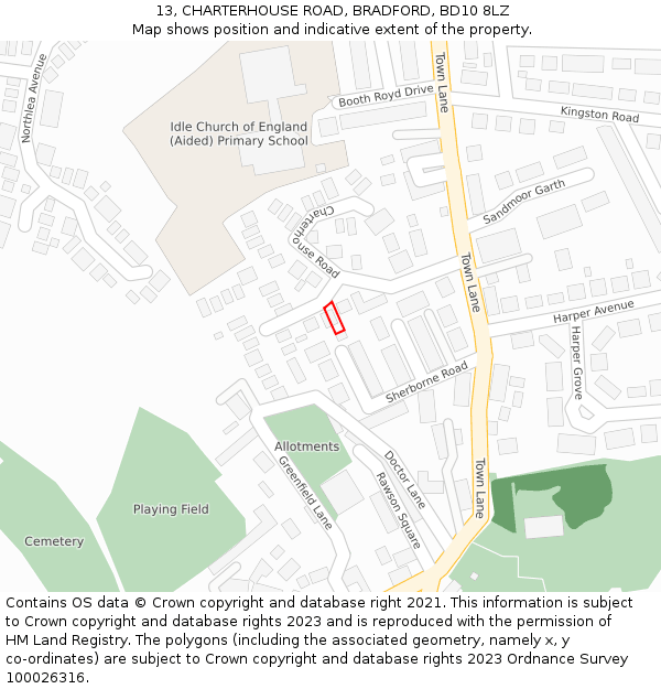 13, CHARTERHOUSE ROAD, BRADFORD, BD10 8LZ: Location map and indicative extent of plot
