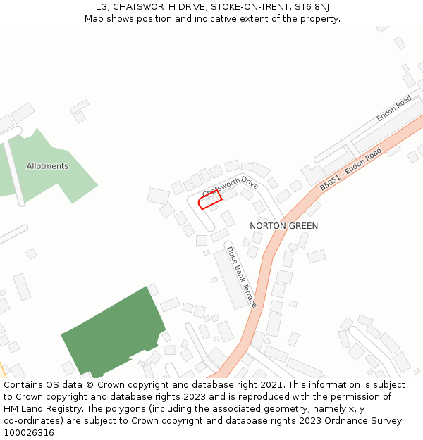 13, CHATSWORTH DRIVE, STOKE-ON-TRENT, ST6 8NJ: Location map and indicative extent of plot