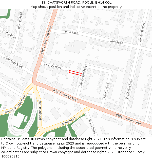 13, CHATSWORTH ROAD, POOLE, BH14 0QL: Location map and indicative extent of plot