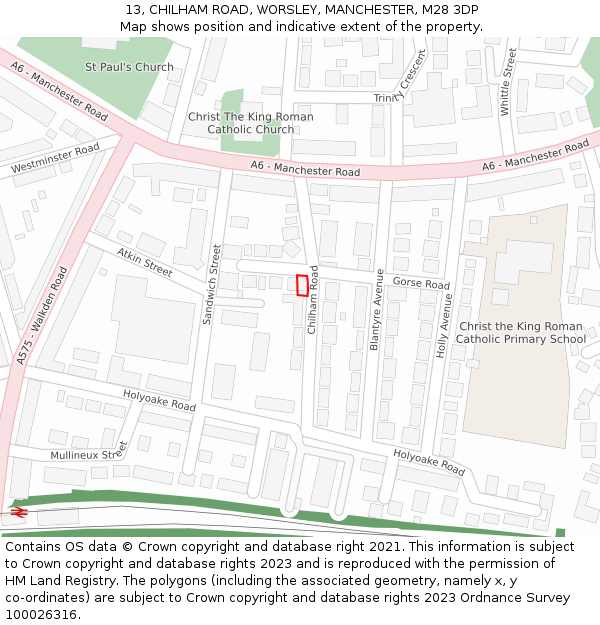 13, CHILHAM ROAD, WORSLEY, MANCHESTER, M28 3DP: Location map and indicative extent of plot