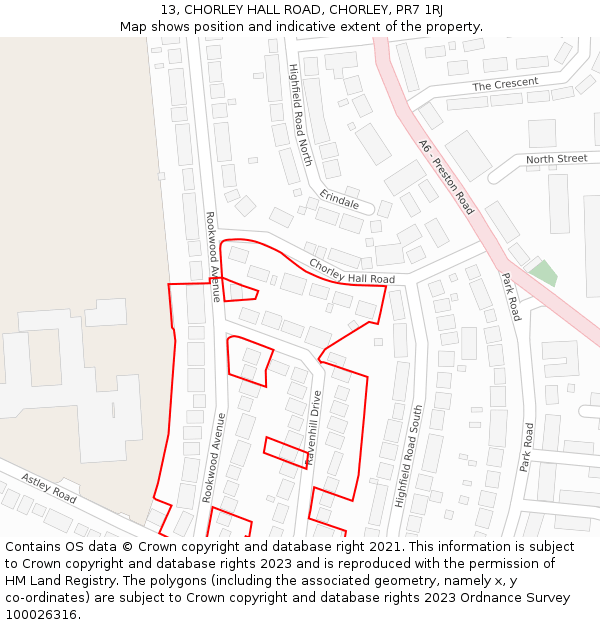 13, CHORLEY HALL ROAD, CHORLEY, PR7 1RJ: Location map and indicative extent of plot