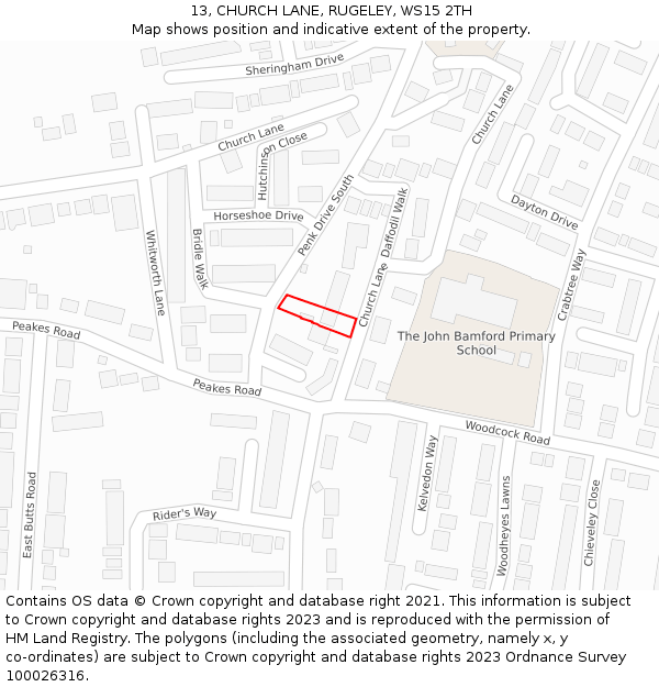 13, CHURCH LANE, RUGELEY, WS15 2TH: Location map and indicative extent of plot