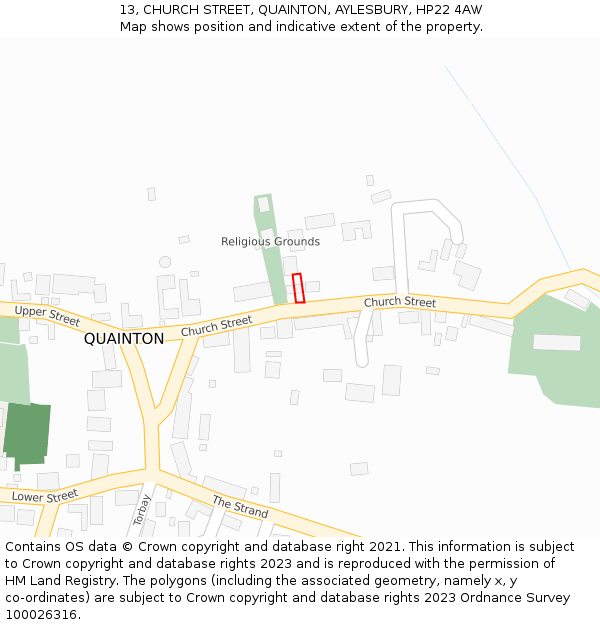 13, CHURCH STREET, QUAINTON, AYLESBURY, HP22 4AW: Location map and indicative extent of plot