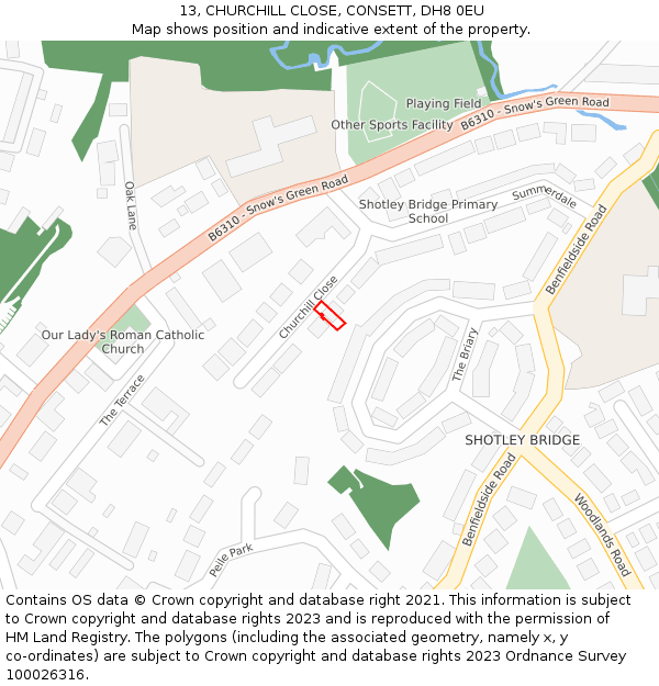 13, CHURCHILL CLOSE, CONSETT, DH8 0EU: Location map and indicative extent of plot