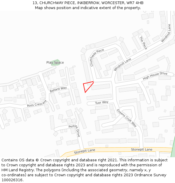 13, CHURCHWAY PIECE, INKBERROW, WORCESTER, WR7 4HB: Location map and indicative extent of plot