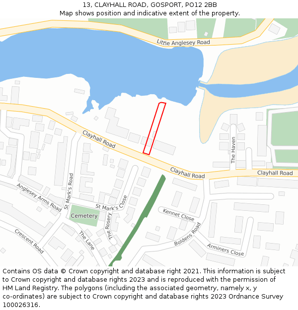 13, CLAYHALL ROAD, GOSPORT, PO12 2BB: Location map and indicative extent of plot