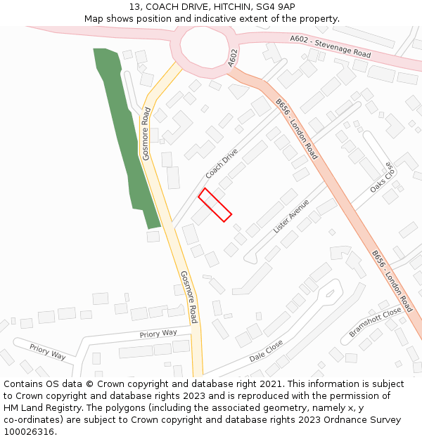 13, COACH DRIVE, HITCHIN, SG4 9AP: Location map and indicative extent of plot