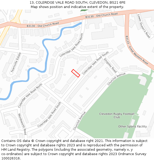 13, COLERIDGE VALE ROAD SOUTH, CLEVEDON, BS21 6PE: Location map and indicative extent of plot