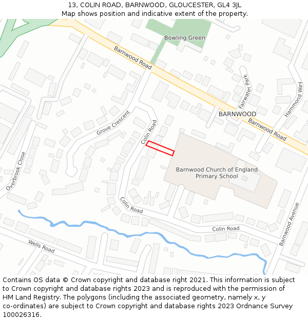 13, COLIN ROAD, BARNWOOD, GLOUCESTER, GL4 3JL: Location map and indicative extent of plot