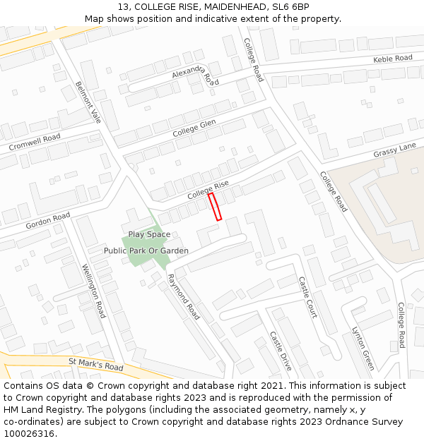 13, COLLEGE RISE, MAIDENHEAD, SL6 6BP: Location map and indicative extent of plot