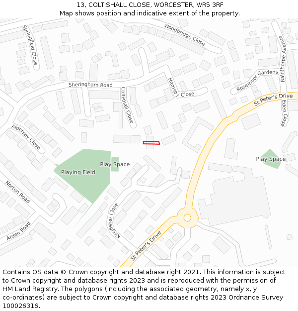 13, COLTISHALL CLOSE, WORCESTER, WR5 3RF: Location map and indicative extent of plot