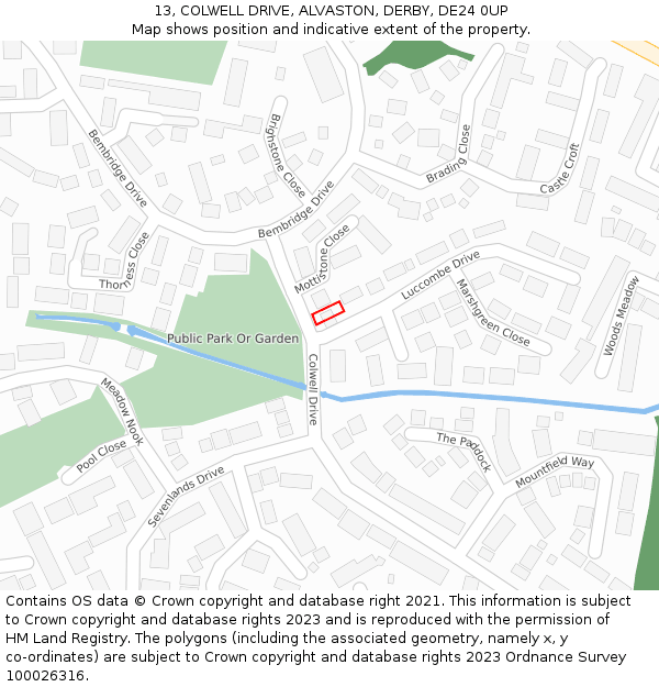 13, COLWELL DRIVE, ALVASTON, DERBY, DE24 0UP: Location map and indicative extent of plot