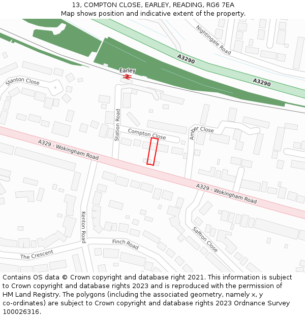 13, COMPTON CLOSE, EARLEY, READING, RG6 7EA: Location map and indicative extent of plot