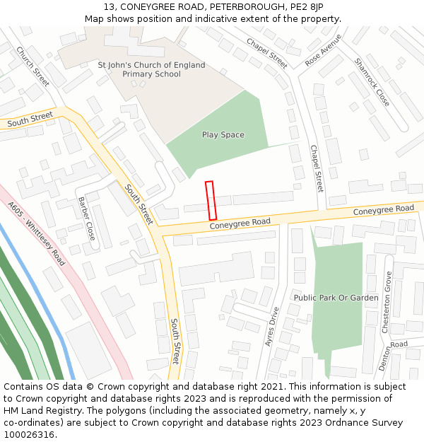 13, CONEYGREE ROAD, PETERBOROUGH, PE2 8JP: Location map and indicative extent of plot
