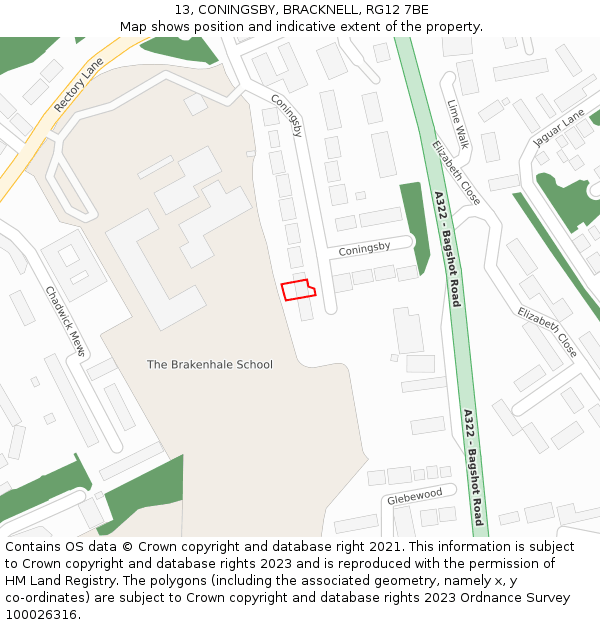 13, CONINGSBY, BRACKNELL, RG12 7BE: Location map and indicative extent of plot