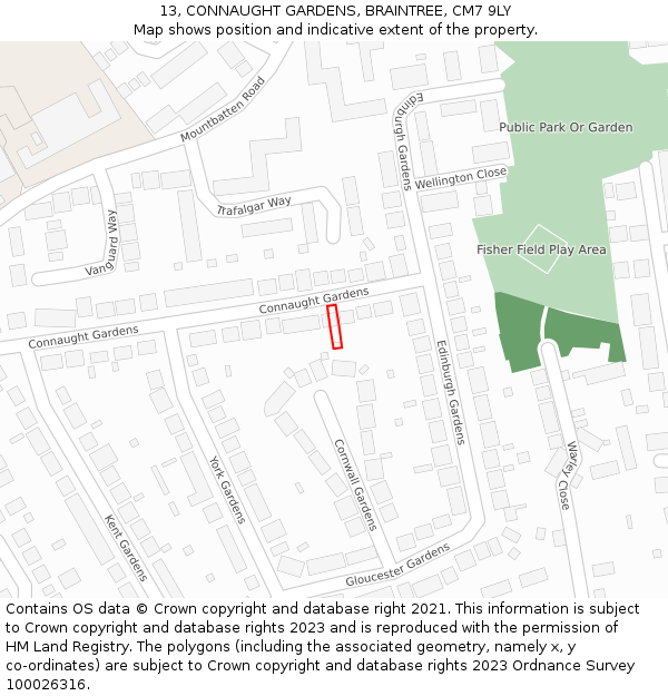13, CONNAUGHT GARDENS, BRAINTREE, CM7 9LY: Location map and indicative extent of plot