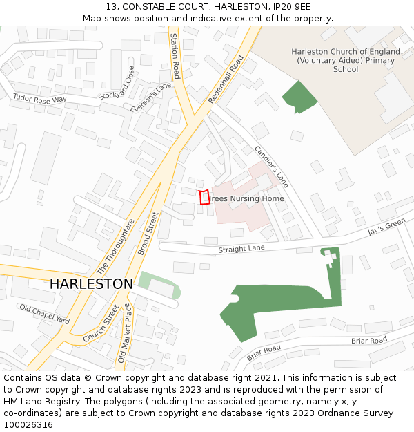 13, CONSTABLE COURT, HARLESTON, IP20 9EE: Location map and indicative extent of plot