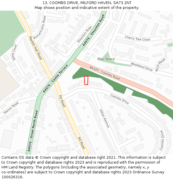 13, COOMBS DRIVE, MILFORD HAVEN, SA73 2NT: Location map and indicative extent of plot