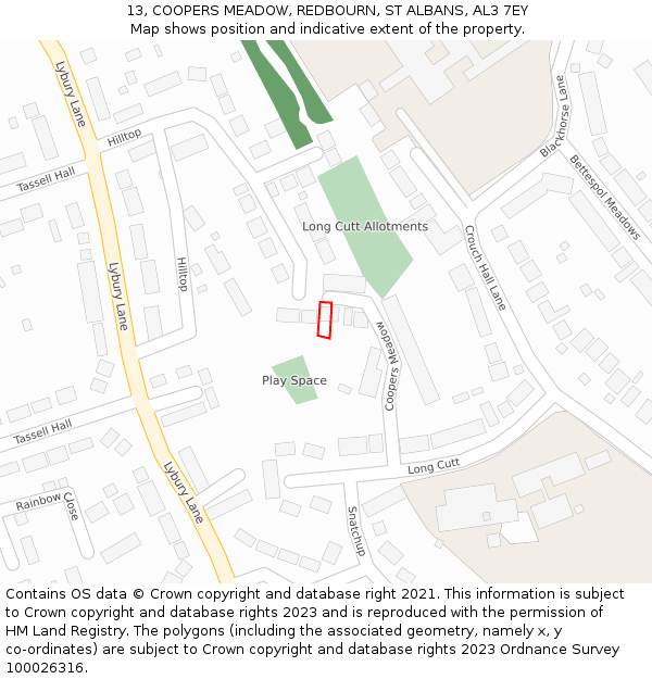 13, COOPERS MEADOW, REDBOURN, ST ALBANS, AL3 7EY: Location map and indicative extent of plot