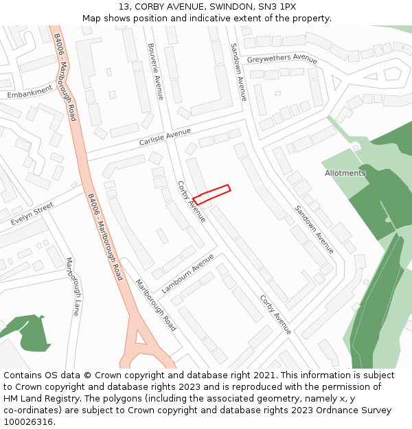 13, CORBY AVENUE, SWINDON, SN3 1PX: Location map and indicative extent of plot