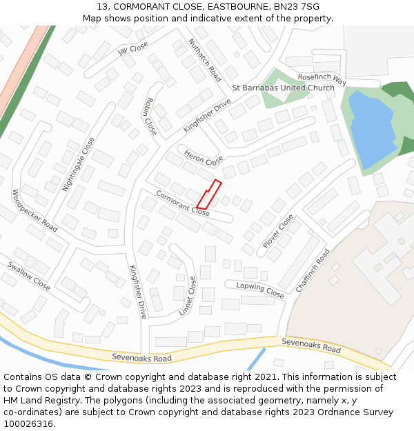 13, CORMORANT CLOSE, EASTBOURNE, BN23 7SG: Location map and indicative extent of plot