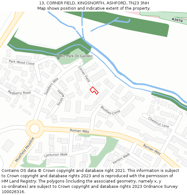 13, CORNER FIELD, KINGSNORTH, ASHFORD, TN23 3NH: Location map and indicative extent of plot