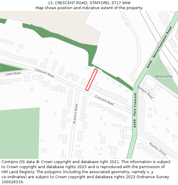 13, CRESCENT ROAD, STAFFORD, ST17 9AW: Location map and indicative extent of plot
