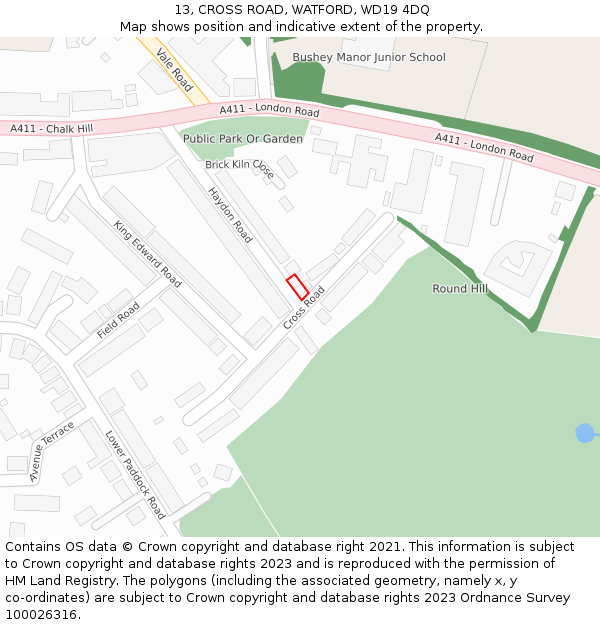 13, CROSS ROAD, WATFORD, WD19 4DQ: Location map and indicative extent of plot
