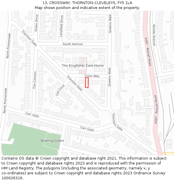 13, CROSSWAY, THORNTON-CLEVELEYS, FY5 1LA: Location map and indicative extent of plot
