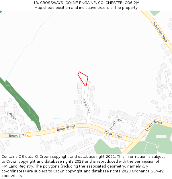 13, CROSSWAYS, COLNE ENGAINE, COLCHESTER, CO6 2JA: Location map and indicative extent of plot