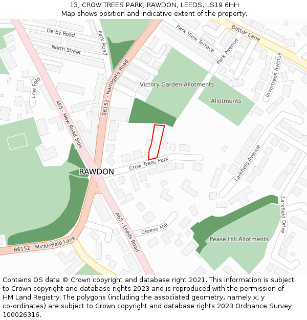 13, CROW TREES PARK, RAWDON, LEEDS, LS19 6HH: Location map and indicative extent of plot