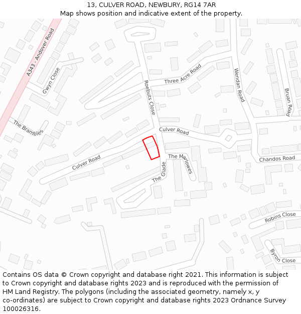 13, CULVER ROAD, NEWBURY, RG14 7AR: Location map and indicative extent of plot