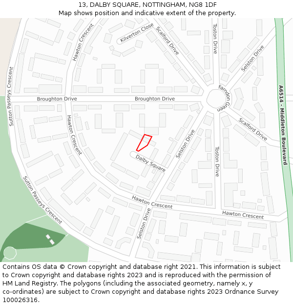 13, DALBY SQUARE, NOTTINGHAM, NG8 1DF: Location map and indicative extent of plot
